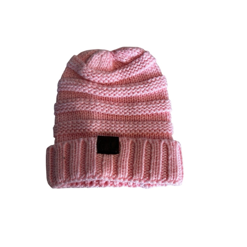 C C Pink Knit‎ Winter Ponytail Hat Girls Kids Soft In Excellent Condition EUC